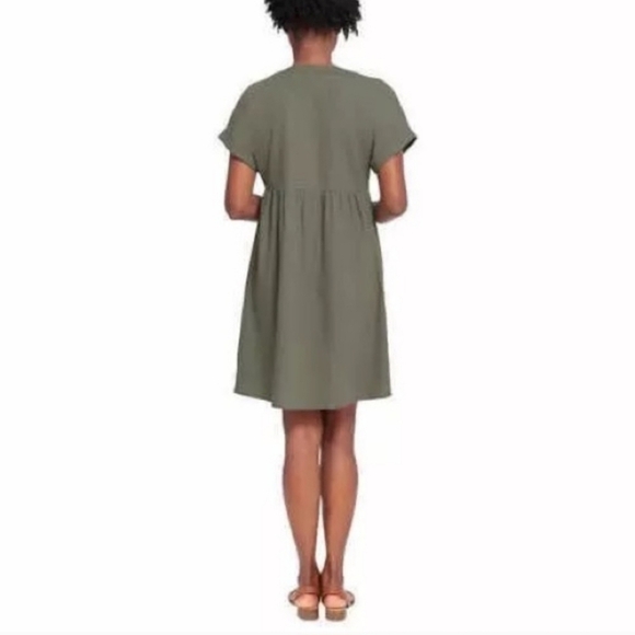 NWOT Briggs New York Greenl Linen Dress Small V-neck Short Sleeved - Picture 2 of 14